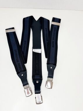 BMW Rare Vintage Black Leather-Trim Suspenders w/Silver Tone Clips, Grabbers